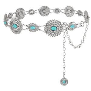 Metal Concho Chain Belt For Women Western Cowgirl Turquoise Boho Waist Chain🙉